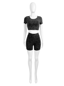 Logo personnalisé OEM Vêtements pour femmes Survêtement en coton délavé à l'acide Ensembles pour femmes côtelés Tenues assorties Ensemble de Short2-Piece - Product Image 6