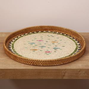 ถาดเสิร์ฟหวายทรงกลมธรรมชาติพร้อมไม้ถูพื้นปลาทำด้วยมือถาดสำหรับโต๊ะอาหารและเน้นบ้าน - Product Image 2