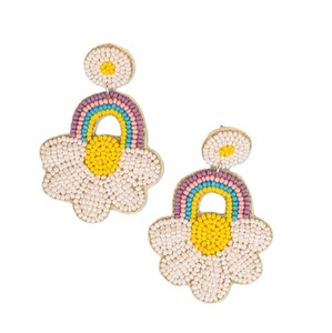 Boucles d'oreilles en perles vintage en or ivoire pour femmes patriotique Memorial Day Orange blanc bleu couleur accessoires de mariage de créateur - Product Image 4