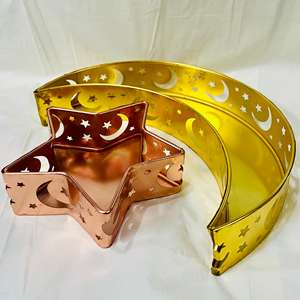 Moon and Star Shaped Metal <b>Decorative</b> Trays | <b>Gold</b> & <b>Rose</b> <b>Gold</b> Ramadan Eid Serving Tray Set | Modern Metal Home <b>Decor</b> Gift - Product Image 2
