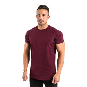 OEM Wholesale <b>Men's</b> Slim Fit Gym <b>T</b>-<b>Shirts</b> 95% Cotton 5% Elastane Longer Drop Curved Hem Neck Solid <b>Muscle</b> Fitness Tee <b>Shirt</b> - Product Image 1