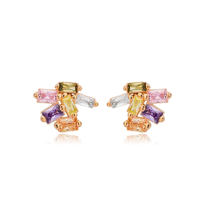 Boucles d'oreilles Baguette en pierre colorée minimaliste faites à la main bijoux en argent sterling turc 925 - Product Image 6