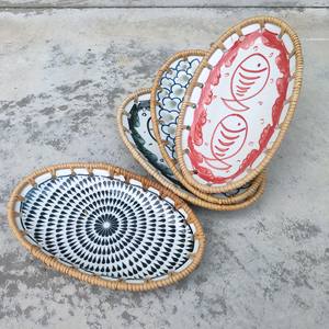 Vente en gros petit plateau de service en rotin avec céramique faite à la main du Vietnam à prix économique - Product Image 3