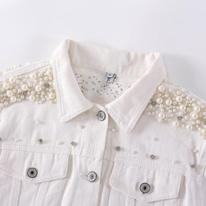 Oversized White <b>Jeans</b> Jacket With Pearls for Women Fashion Wear Casual Turn Down Collar Long Sleeve Winter Spring <b>Jean</b> Jacket - Product Image 3