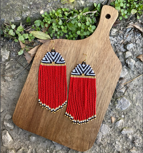 Long <b>Red</b> Beaded Fringe Native - Fringe <b>Earring</b> - Product Image 1