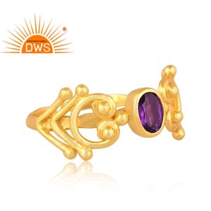 Última tendencia 925 plata esterlina 18K chapado en oro amatista natural piedra preciosa anillo ajustable Demi fabricante de joyería fina - Product Image 3
