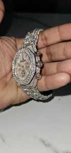 Reloj mecánico de acero inoxidable de oro rosa de dos tonos Moissanite Caja cuadrada completamente helada con ventana de esfera de vidrio - Product Image 4