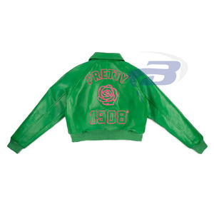 Alpha pour femmes |   Kapa |   Blouson universitaire Alpha en cuir PU vert personnalisé pour sororité, respirant, coupe-vent, vêtement d'extérieur d'hiver - Product Image 2