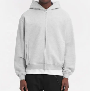 High Quality French Terry Heavyweight Hoodie Two-ways Full <b>Zip</b> up Oversize Zipper <b>Hoodies</b> With Sides <b>Pockets</b> - Product Image 3