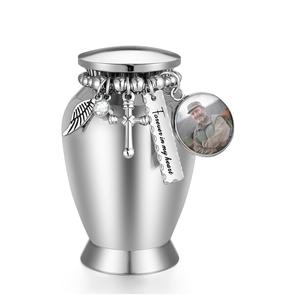 Silver custom Small <b>Urn</b> <b>for</b> Human <b>Ashes</b> Keepsake <b>Urns</b> with Cross Charm <b>Mini</b> Cremation <b>Urns</b> <b>for</b> <b>Ashes</b> Stainless Steel Custom Size - Product Image 2
