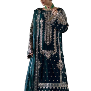 Ensemble 3 pièces de chemises et de pantalons fantaisie entièrement brodés avec broderie lourde en organza Dupatta pour femmes - Product Image 1