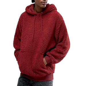 Wholesale <b>Men's</b> <b>Sherpa</b> Pullover <b>Hoodie</b> Winter Breathable Solid Color 100% Cotton Warm Customized Logo Pocket <b>Fleece</b> Hoodies - Product Image 4