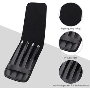 Kit de pinces à épiler robustes, couleur noire pure, avec pointe inclinée et embouts magiques pour l'élimination des poils indésirables du visage - Product Image 2