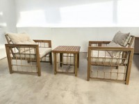 Minderler ile lüks açık Rattan ahşap koltuk seti, veranda bahçe salon mobilyası