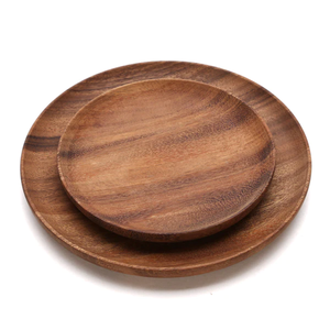 Plato de madera de Acacia Natural, bandeja redonda de madera para fruta, plato para servir de cocina hecho en Vietnam, venta al por mayor - Product Image 1