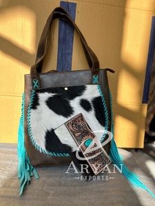 Nuevo y elegante bolso de mano de piel de vaca auténtica para mujer, bolsos elegantes y bolsos de mano con piedra turquesa, conjuntos combinados únicos - Product Image 4