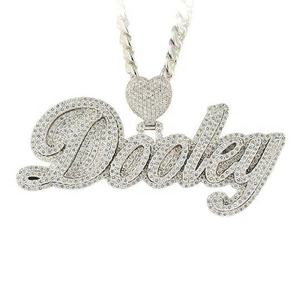 Pendentif personnalisé Iced Dooley avec anneau cœur, Moissanite 12 carats, Argent sterling plaqué or 14K, Collier de luxe Hip Hop avec inscription personnalisée - Product Image 6