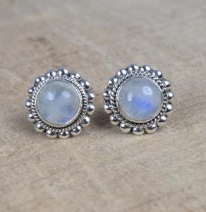 Bijoux à la mode cadeau parfait pour les amoureux 925 argent Sterling massif bleu feu pierre de lune pierres précieuses boucles d'oreilles pour femmes - Product Image 2