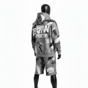 Conjunto de Sudadera con Capucha y Pantalones Cortos de Felpa de Algodón de 320 GSM para Hombre, Suave y de Primera Calidad, en Gris y Negro con Estampado Personalizado y Logotipo Serigrafiado - Product Image 5