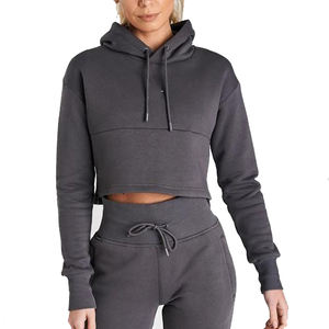 Haute qualité nouveauté coton femmes haut court à capuche 100% coton à manches longues vêtements décontractés mode femmes sweats à capuche - Product Image 4