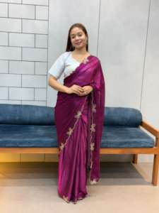 Nouveau lancement papillon travail à la main panneau riz espace soie doux saree fête porter - Product Image 4