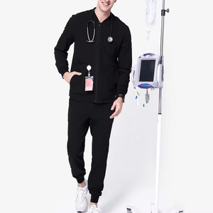 Veste d'infirmière noire personnalisée avec logo pour homme, vêtements médicaux d'hôpital, blouses d'infirmière en spandex - Product Image 2