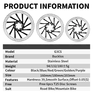 BUCKLOS G3 Rotor De Freio De Bicicleta 160/180/203mm Rotor De Bicicleta Dobrável MTB Road Bike 6 Parafuso Rotor De Freio Hidráulico Peças De Bicicleta - Product Image 2