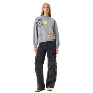 Sudaderas de Cuello Redondo para Mujer, a la Moda, 100% Algodón, Logotipo Personalizado, Impresión Frontal, Manga Larga, Tops de Invierno, Venta al Por Mayor - Product Image 1