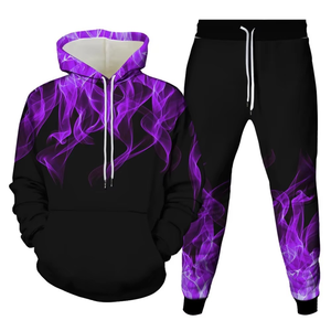 Conjunto Deportivo de Invierno de 2 Piezas para Mujer, con Capucha, Estampado Digital, 100% Poliéster, Cintura Elástica, Transpirable - Product Image 1