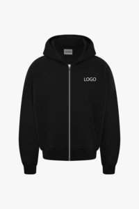 Ensemble survêtement en molleton noir personnalisé pour homme, sweat à capuche zippé, logo imprimé en relief, pantalon de survêtement surdimensionné, lavage à l'acide, vêtements décontractés pour l'extérieur - Product Image 5