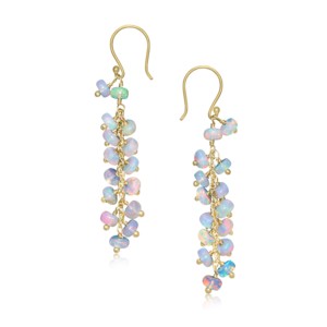 925 Sterling Silver White Opal Beaded <b>Long</b> Cluster Dangle <b>Earrings</b> for Women Handmade Birthstone Jewelry Gift for Mother, Wife - Product Image 1