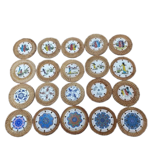 Wholesale Eco-friendly Natural <b>Bamboo</b> Water Hyacinth Rattan Coaster <b>Placemat</b> Classic Flower Style From Vietnam - Product Image 5