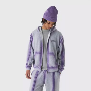 Chándal de algodón 100% de talla grande para adultos, transpirable, sostenible, para fitness, temporada de otoño, conjuntos de tela lavada estampada XL sólida - Product Image 2