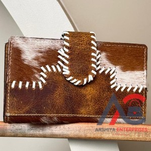 Cartera plegable de piel de vaca de diseño personalizado a la moda para mujer, cartera de mano de gran capacidad de cuero genuino - Product Image 1