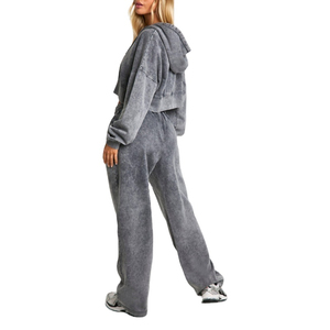 Mode chaude fermeture éclair à capuche survêtement survêtement personnaliser Vintage Street Wear 2 pièces ensemble femmes surdimensionné lavage à l'acide survêtement 2025 - Product Image 6