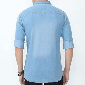 Gần đây được thêm vào trong bộ sưu tập của chúng tôi chất lượng denim áo sơ mi nam trong ánh sáng nhuộm bầu trời màu xanh 100% bông mỗi mùa denim áo sơ mi - Product Image 5