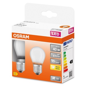 Paquete de 2 bombillas LED esféricas mate retrofit E27 4W 2700K (Osram 153660) - Product Image 1