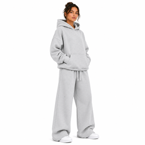 Conjunto de Pantalones Anchos Rectos y Sudadera Holgada Transpirable de Invierno para Mujer, con Bolsillo Canguro, Forro Polar Grueso de Alta Calidad - Product Image 3