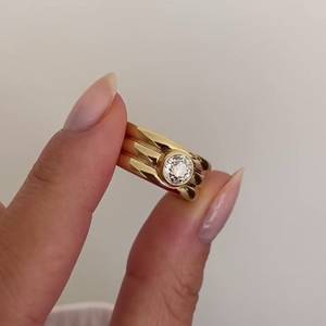 Anillo de Oro Sólido de 14K con Diamante Cultivado en Laboratorio de 0.51CT, Corte Redondo, Banda de 3 Capas, Único para Compromiso Romántico, Boda, Regalo Especial - Product Image 5