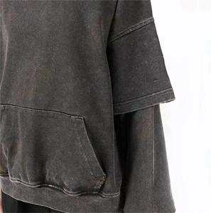 High Luxury Unisex <b>Double</b> <b>layer</b> <b>sleeve</b> Design Pullover 450gsm french terry Street style Drop shoulder <b>hoodies</b> for men and women - Product Image 5