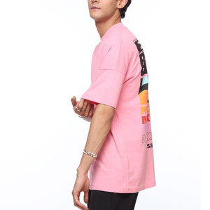 Camisetas de gran tamaño para hombre de Color rosa de alta calidad Camiseta de gran tamaño con logotipo personalizado de peso pesado de alta calidad - Product Image 2