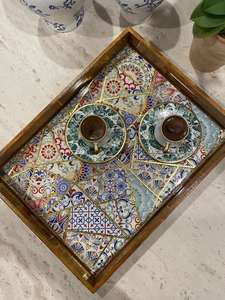 Plateau de service en bois de luxe fabriqué à la main de haute qualité avec incrustation MOP à prix raisonnable - Product Image 3