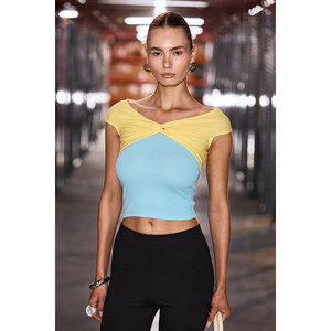 GRIMELANGE Blusa de Mujer con Detalle de Nudo en Contraste, Suave y Elástica - Product Image 1