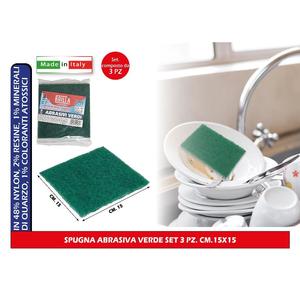 Set di 3 spugne Abrasive verdi e tamponi abrasivi 15x15 cm - Product Image 1