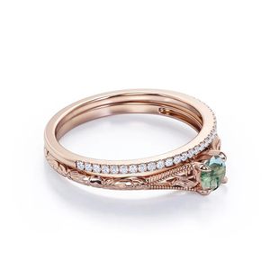 Anillo solitario de ágata musgo dendrítico de corte personalizado de 1,25 quilates grabado de 1,25 quilates corte dendrítico musgo ágata rodio para bodas - Product Image 3