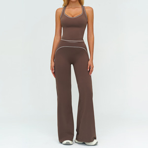 Nouvel ensemble de survêtement pour femmes, pantalon de jogging à jambes larges et évasées, débardeur à bretelles, ensembles personnalisés pour femmes, vêtements de sport, de gym, de jogging, vêtements de sport - Product Image 3