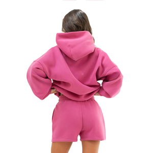 Sudadera con Capucha Extra Grande para Mujer, 50% Algodón, 50% Poliéster, Color Rosa Intenso, Estilo Urbano, Hombros Caídos, Corte Holgado, Moda de Invierno - Product Image 2
