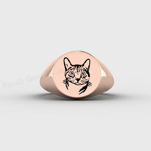 Bague signet personnalisée en argent 925 et or 18 carats, gravée avec un chat, pour les amoureux des animaux, oxydée, remplie, bijoux commémoratifs pour les amoureux des animaux - Product Image 5