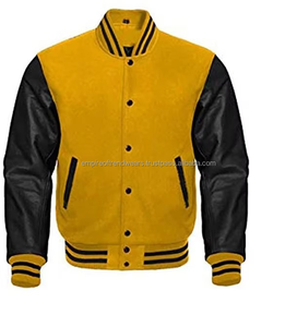 Blouson universitaire homme personnalisé de haute qualité, fin, en laine et cuir enduit, coupe-vent, chauffant, à col montant, vente en gros - Product Image 4