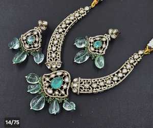 Merveilleux indien réel Kundan qualité supérieure forme de larme Kundan travail Jaypuri collier avec boucle d'oreille ensemble de bijoux de mariage femmes - Product Image 3